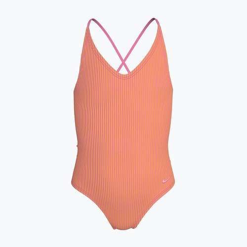 Детски цял бански костюм Nike Ocean Bound Ripple Texture Lace Up pink glow