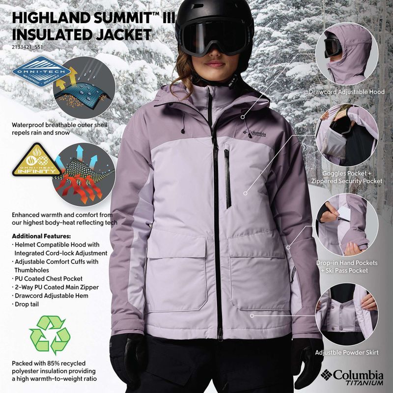 Дамско скиорско яке Columbia Highland Summit III Insulated lavender pearl/shale purple 14