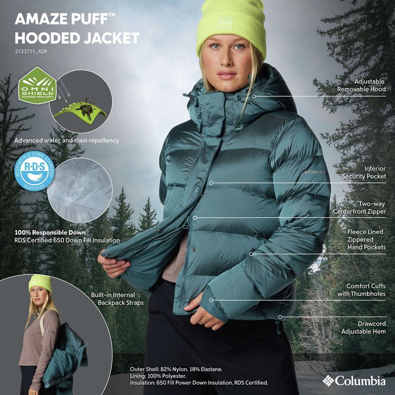 Дамско пухено яке Columbia Amaze Puff Hooded everblue high shine 12