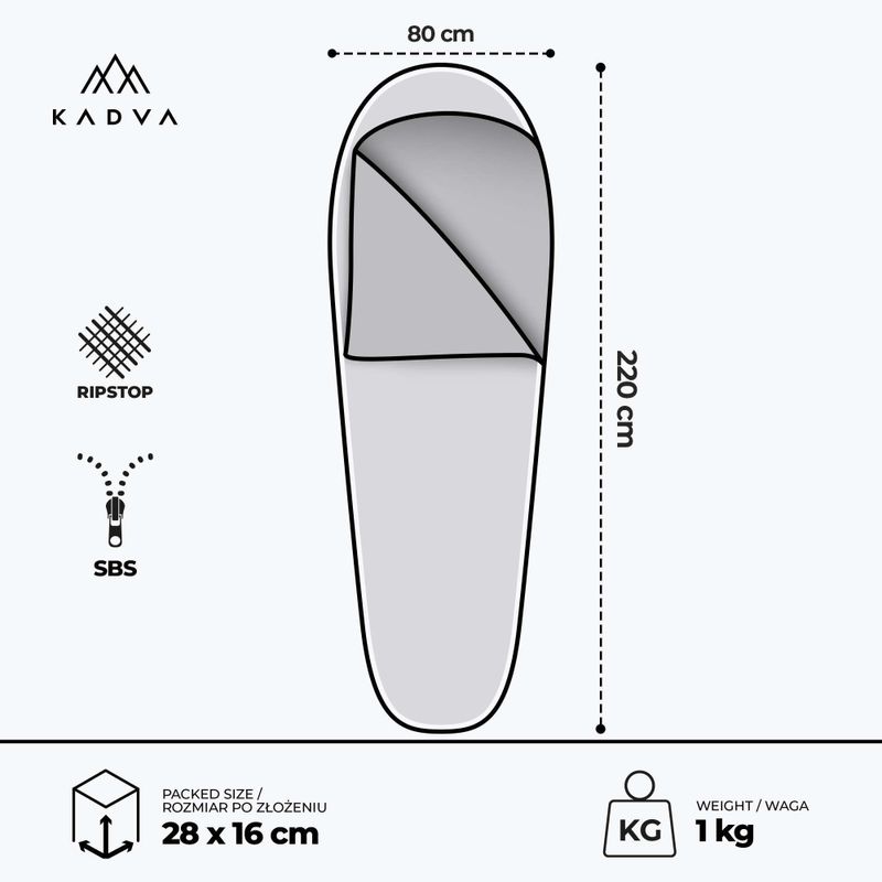 Спален чувал KADVA Light 1000 L, ляв сив 3